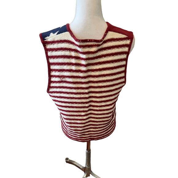 Vintage Express Tricot Patriotic Knit Vest Stars Stripes L - Picture 4 of 6